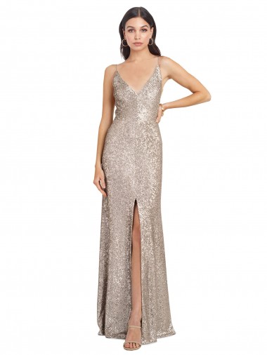 Affordable Sleeveless Silver V-Back Sheath V-Neck Formal Dress Canada