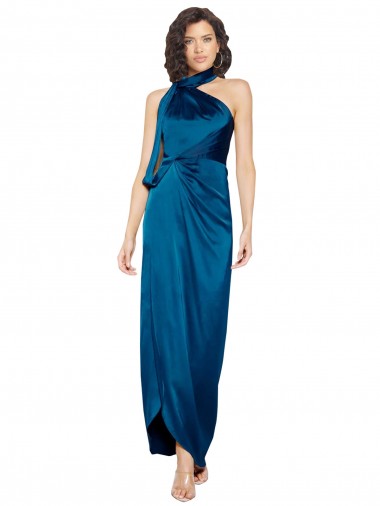 Affordable Sleeveless Peacock Blue Sheath Halter Neck Formal Dress Canada