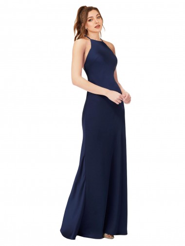 Affordable Sleeveless Sapphire Criss Cross Back Sheath High Neck Formal Dress Canada