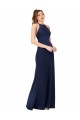 Sleeveless Sapphire Criss Cross Back Sheath High Neck Formal Dress