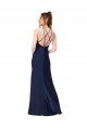 Sleeveless Sapphire Criss Cross Back Sheath High Neck Formal Dress
