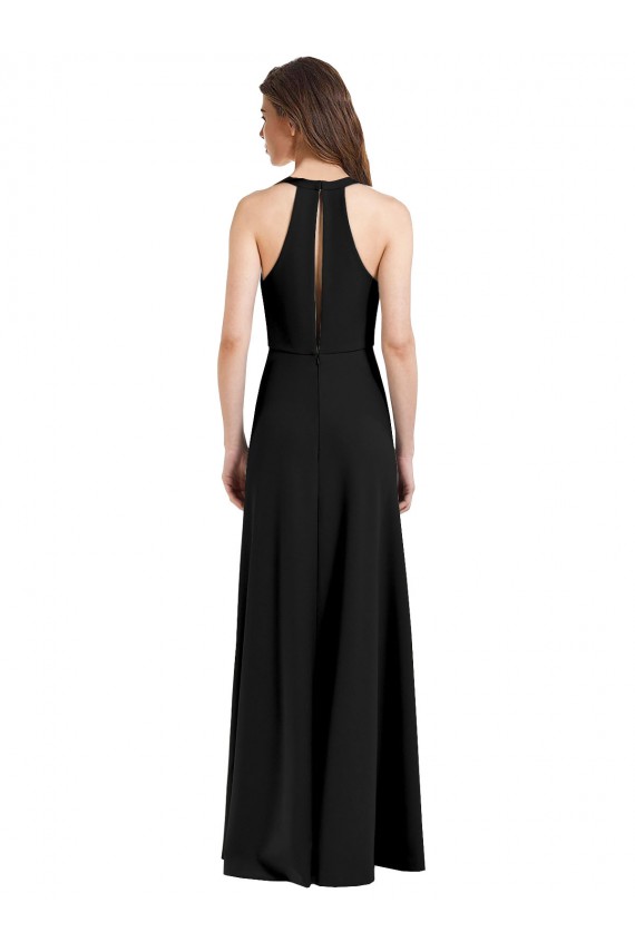 Sleeveless Black Sheath Halter Neck Formal Dress