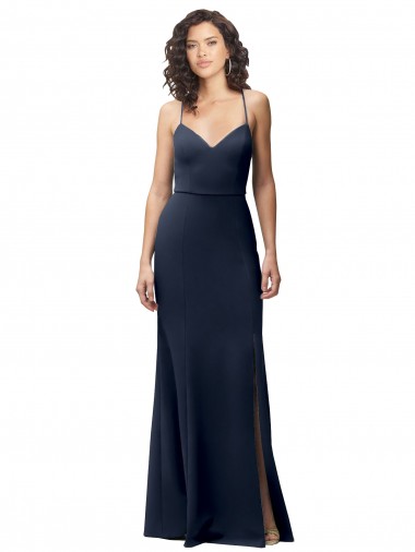Affordable Sleeveless Dark Navy Criss Cross Back Sheath Spaghetti Straps Formal Dress Canada