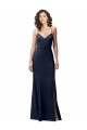 Sleeveless Dark Navy Criss Cross Back Sheath Spaghetti Straps Formal Dress