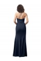 Sleeveless Dark Navy Criss Cross Back Sheath Spaghetti Straps Formal Dress