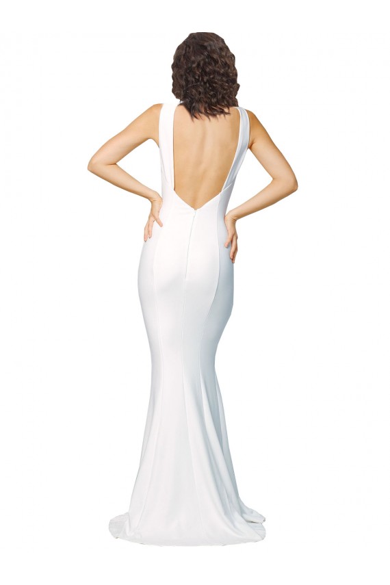 Sleeveless Ivory Low Back Sheath High Neck Formal Dress