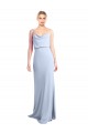 Sleeveless Light Sky Blue V-Back Sheath Cowl Neck Formal Dress