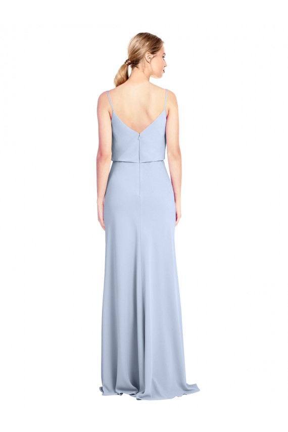 Sleeveless Light Sky Blue V-Back Sheath Cowl Neck Formal Dress