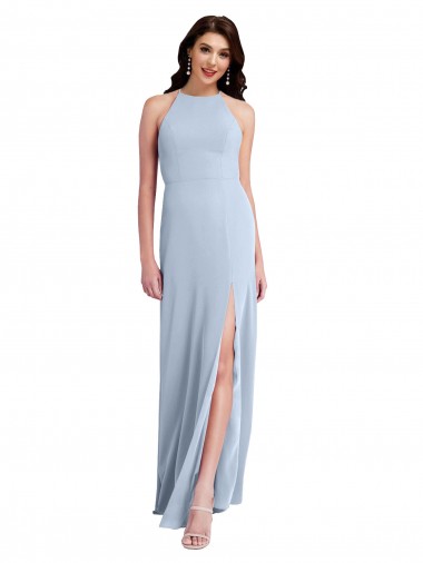 Affordable Sleeveless Light Sky Blue Criss Cross Open Back Sheath Halter Neck Formal Dress Canada