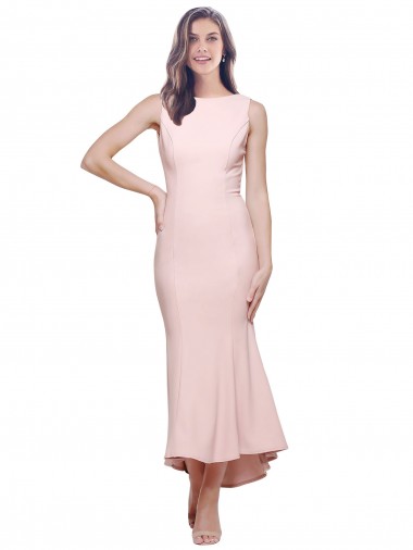 Affordable Sleeveless Pink Low Back Sheath High Neck High Low Formal Dress Canada