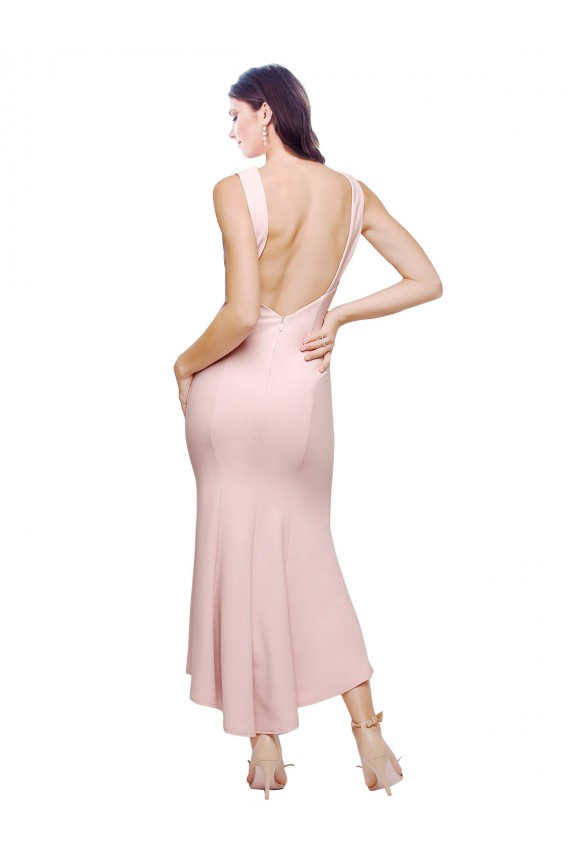 Sleeveless Pink Low Back Sheath High Neck High Low Formal Dress