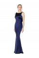 Sleeveless Dark Navy Low Back Sheath Halter Neck Formal Dress