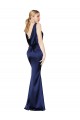 Sleeveless Dark Navy Low Back Sheath Halter Neck Formal Dress