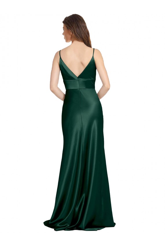 Sleeveless Hunter V-Back Sheath Spaghetti Straps Formal Dress