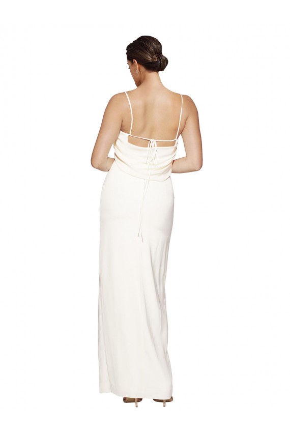 Sleeveless Ivory Low Back Sheath Halter Neck Formal Dress