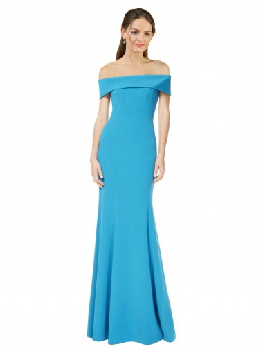 Affordable Sleeveless Peacock Blue Sheath Off the Shoulder Formal Dress Canada