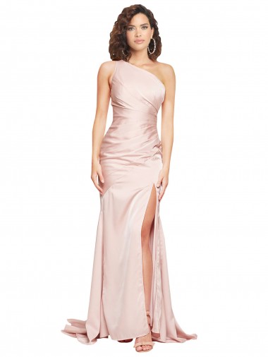 Affordable Sleeveless Pink Sheath One Shoulder Black Tie Formal Dress Canada