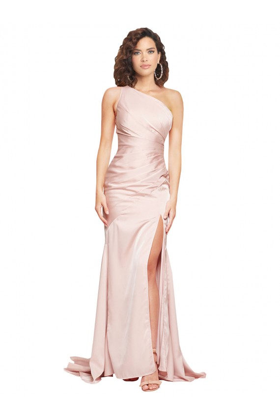 Sleeveless Pink Sheath One Shoulder Black Tie Formal Dress