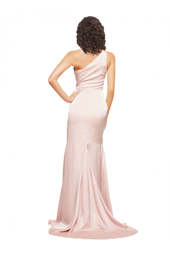 Sleeveless Pink Sheath One Shoulder Black Tie Formal Dress