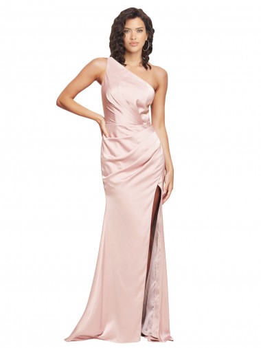 Affordable Sleeveless Pink Low Back Sheath Silky Satin One Shoulder Formal Dress Canada