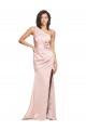 Sleeveless Pink Low Back Sheath Silky Satin One Shoulder Formal Dress