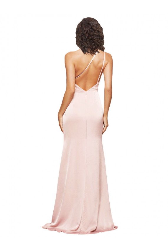 Sleeveless Pink Low Back Sheath Silky Satin One Shoulder Formal Dress