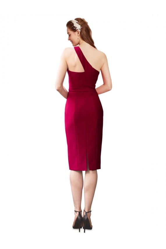 Sleeveless Black Sheath Stretch Crepe One Shoulder Formal Gowns