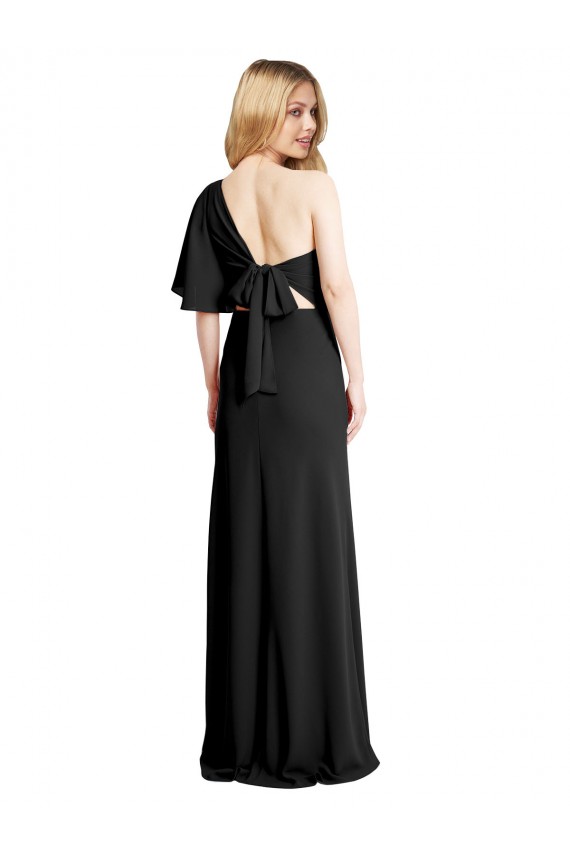 Flutter Sleeves Black Sheath One Shoulder Formal Dress