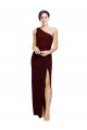Sleeveless Burgundy Gold Sheath One Shoulder Black Tie Formal Dress