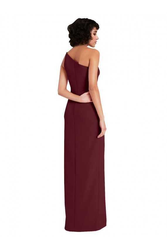 Sleeveless Burgundy Gold Sheath One Shoulder Formal Dress