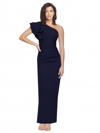 Affordable Sleeveless Dark Navy Sheath One Shoulder Formal Dress Canada