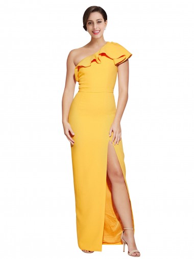 Affordable Sleeveless Saffron Sheath One Shoulder Formal Dress Canada