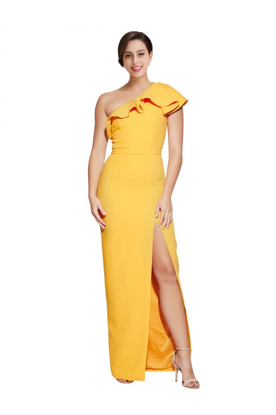 Sleeveless Saffron Sheath One Shoulder Formal Dress