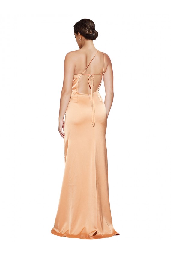 Sleeveless Light Copper Criss Cross Open Back Sheath One Shoulder Formal Dress
