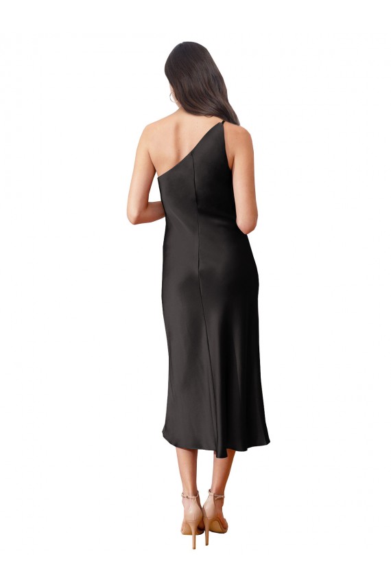 Sleeveless Black Sheath One Shoulder Black Tie Formal Dress