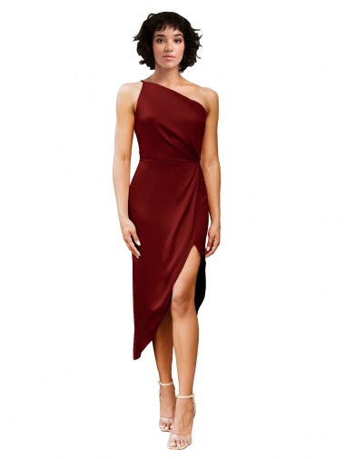 Affordable Sleeveless Burgundy Sheath One Shoulder Black Tie Formal Dress Canada