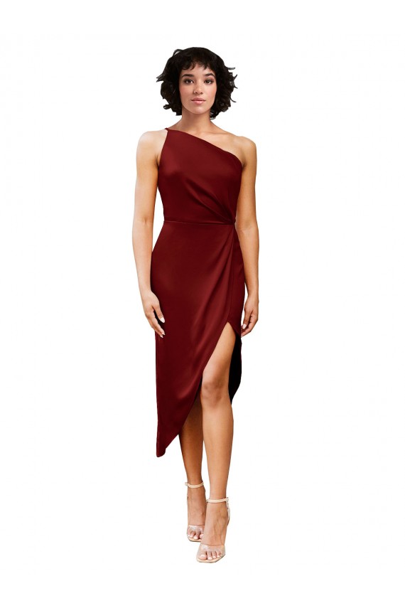 Sleeveless Burgundy Sheath One Shoulder Black Tie Formal Dress