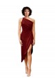 Sleeveless Burgundy Sheath One Shoulder Black Tie Formal Dress