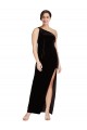 Sleeveless Black Sheath One Shoulder Formal Gowns