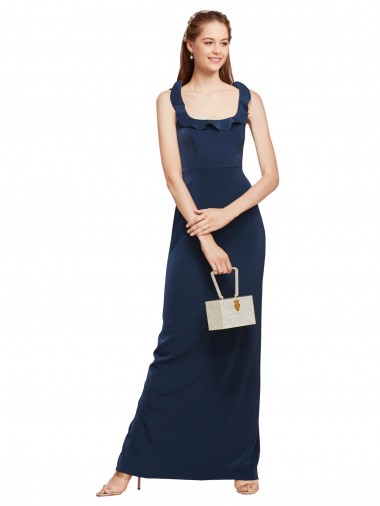 Affordable Sleeveless Dark Navy Low Back Sheath Scoop Neck Formal Dress Canada