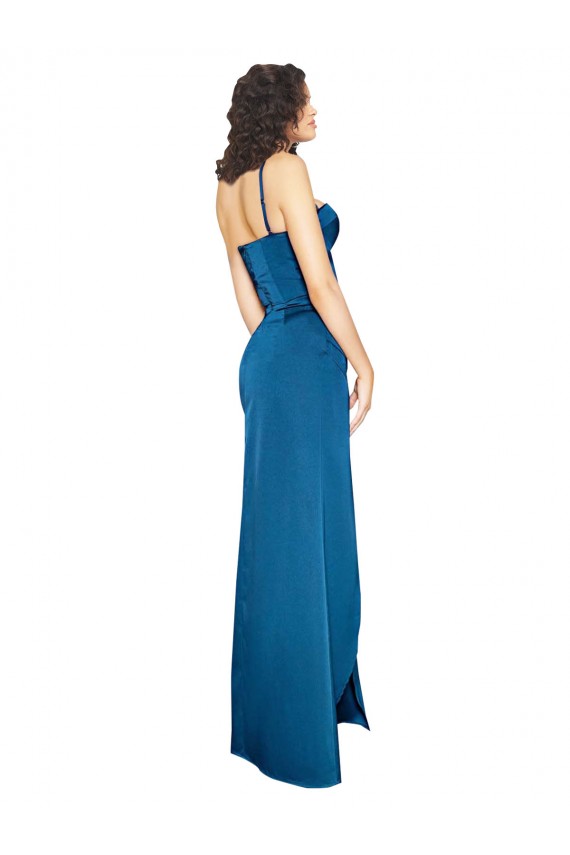 Sleeveless Peacock Blue Low Back Sheath Spaghetti Straps Formal Dress
