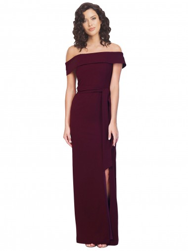 Affordable Sleeveless Burgundy Gold Low Back Sheath Off the Shoulder Formal Dress Canada
