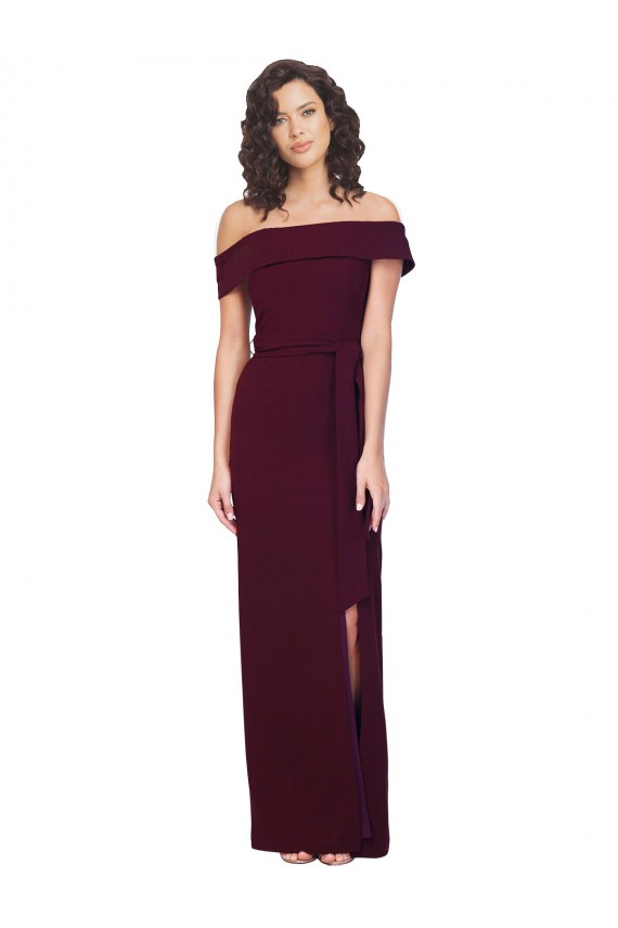 Sleeveless Burgundy Gold Low Back Sheath Off the Shoulder Formal Dress