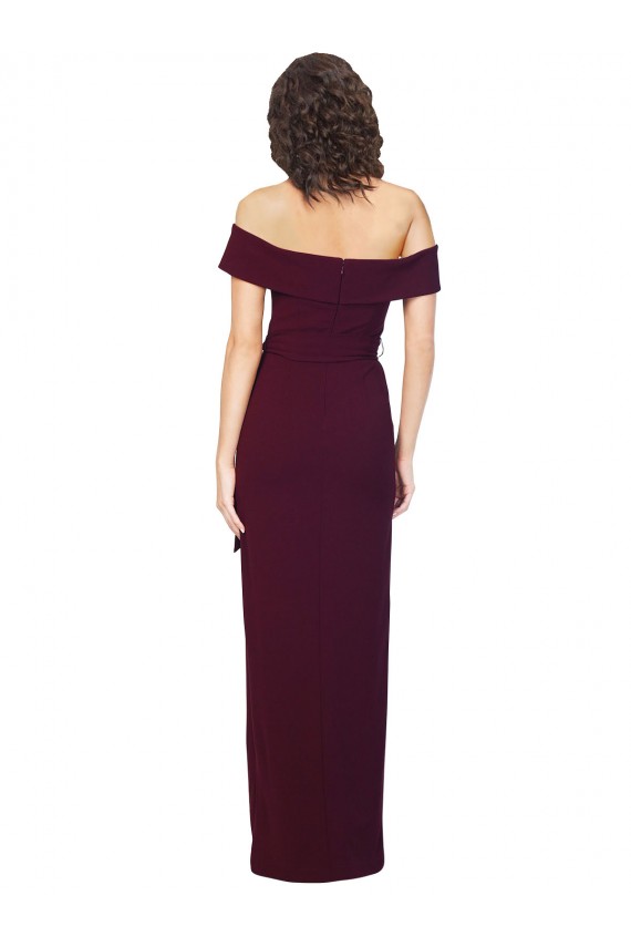 Sleeveless Burgundy Gold Low Back Sheath Off the Shoulder Formal Dress
