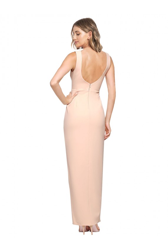 Sleeveless Nude Sheath Square Neck Formal Dress