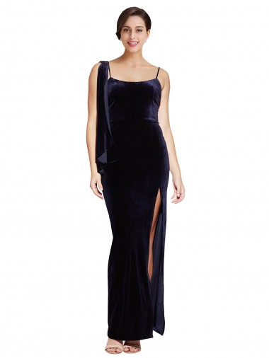Affordable Sleeveless Dark Navy Low Back Sheath Spaghetti Straps Formal Dress Canada