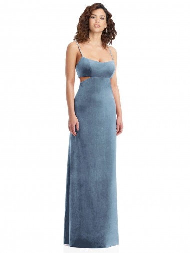 Affordable Sleeveless Dusty Blue Low Back Sheath Square Neck Formal Dress Canada