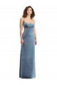 Sleeveless Dusty Blue Low Back Sheath Square Neck Formal Dress