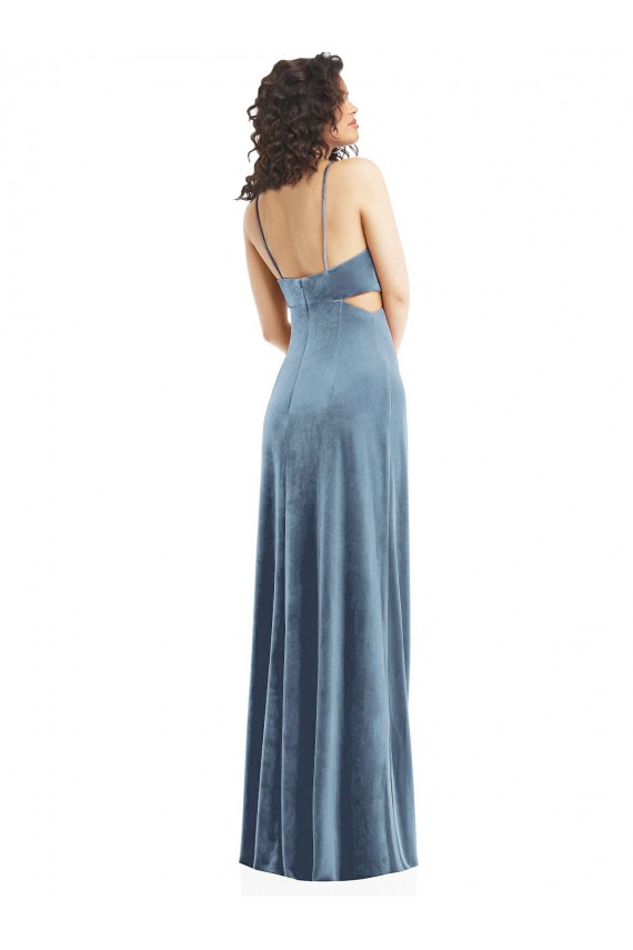 Sleeveless Dusty Blue Low Back Sheath Square Neck Formal Dress