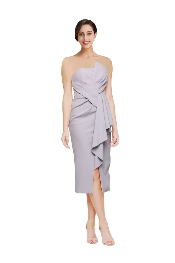 Sleeveless Arctic Lilac Low Back Sheath Strapless High Low Formal Dress